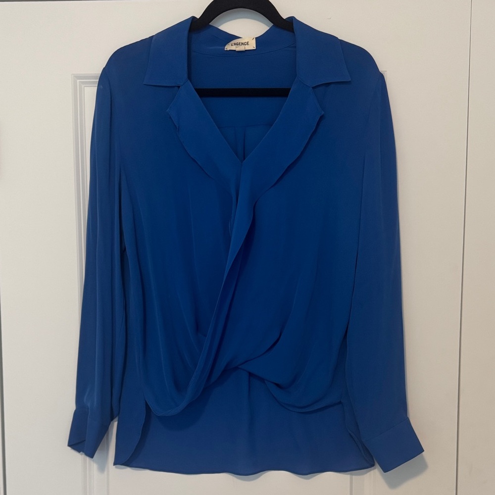L'AGENCE Vibrant Blue Draped Blouse